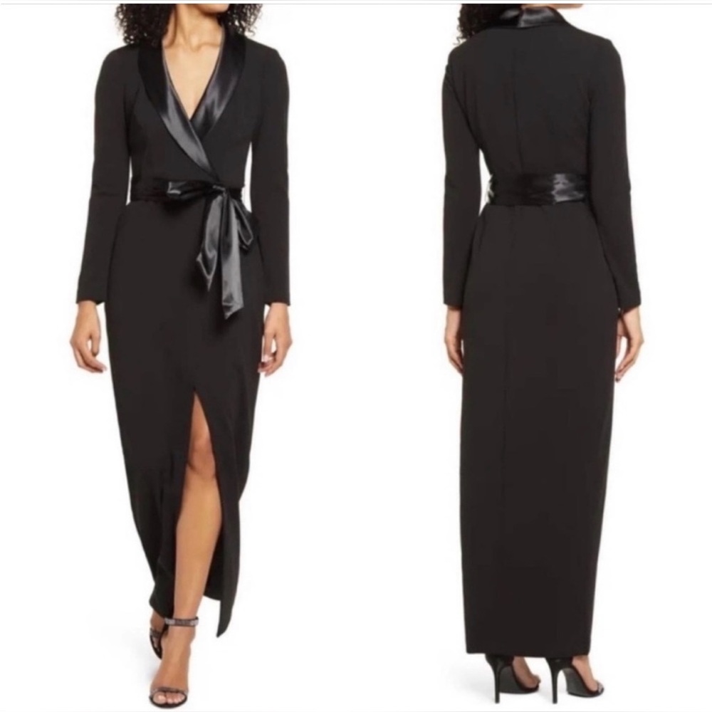 Eliza J Black Satin Accent Long Sleeve Dress